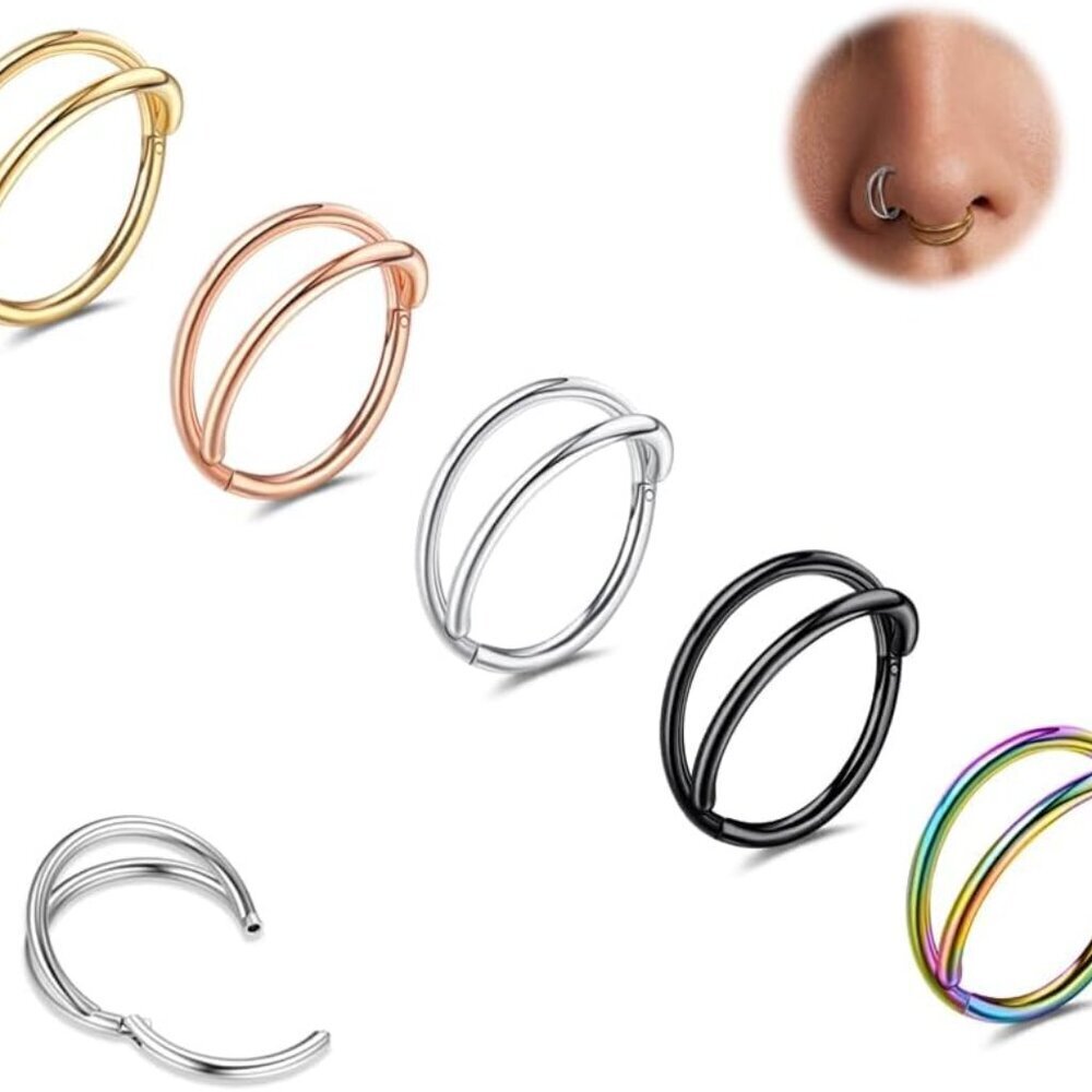 Nose Hoop Set Stainless Steel 16-20G Double Triple Cartilage Septum Jewelry